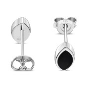 Black Onyx Lens Shaped Silver Earrings, e351st